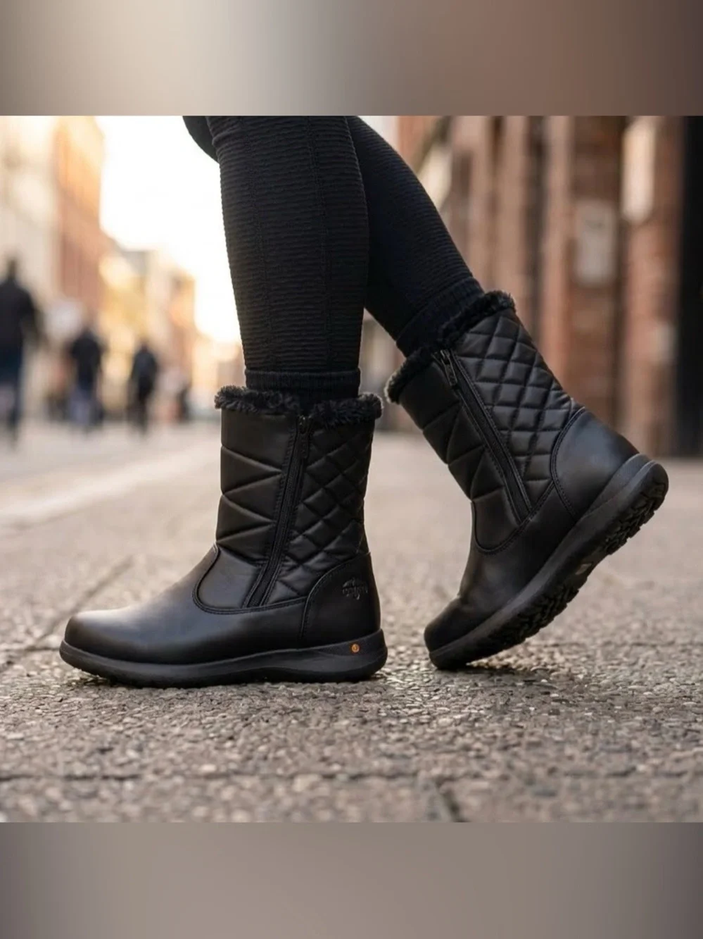 totes Black Quilted Faux-Fur Winter Mid-Calf Boots